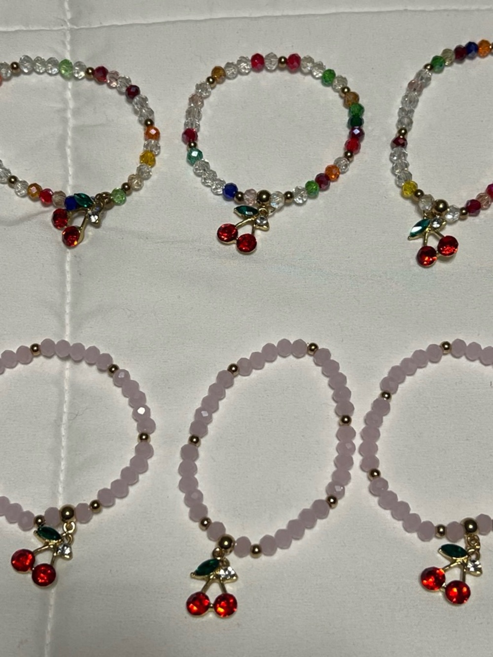 Beaded Cherry Charm Bracelet - Pink and Multicolor Options
